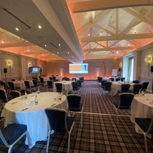 A conference room setup at Carden Park Hotel